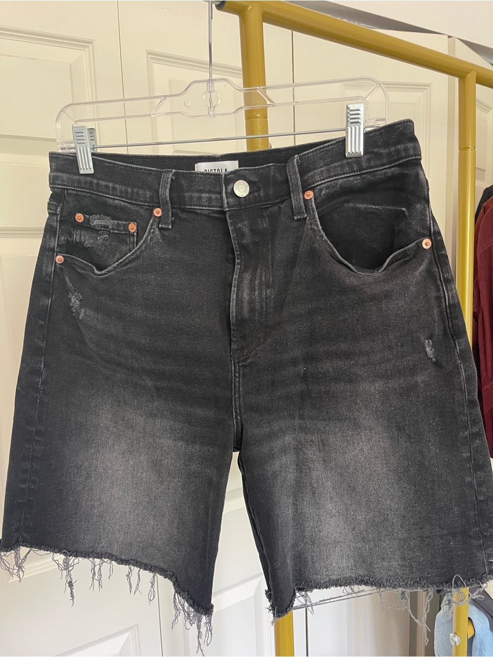 pistola Black Distressed Raw-Hem Denim Shorts